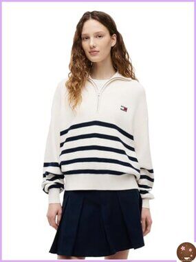 100% Cotton Long Sleeve 1/4 Zip Pullover Sweater Oversized Ribbed